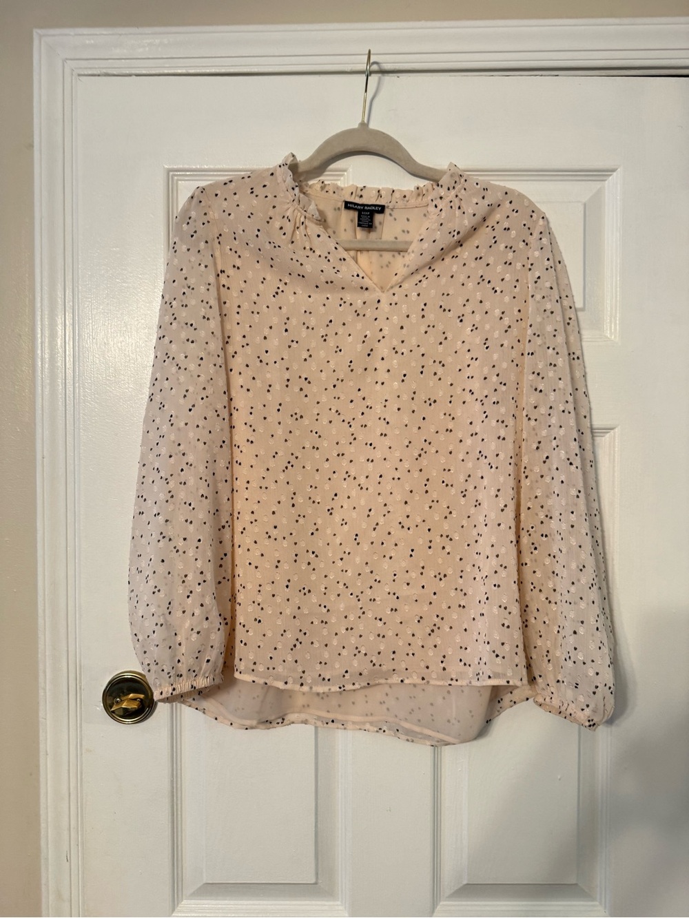 Hilary Radley Cream Polka Dot Ruffle V-Neck Blouse